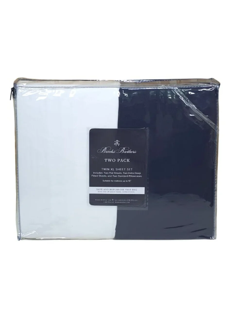 Brooks Brothers Two Sets Twin XL Sheets Fits Mattresses Up To 16” Navy & White